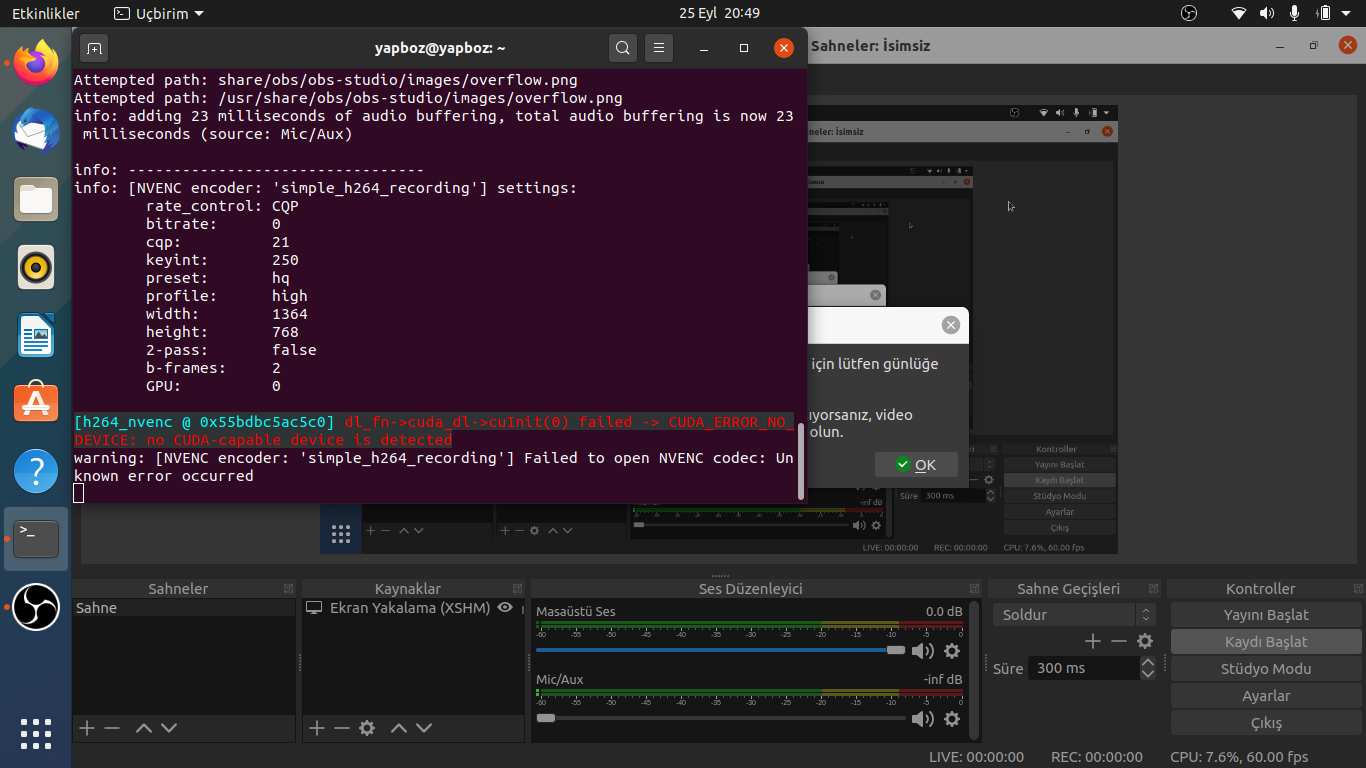 Obs Studio Da Ekran Kaydi Yapamiyorum Yeni Baslayanlar Pardus Forumlari Tubitak Ulakbim